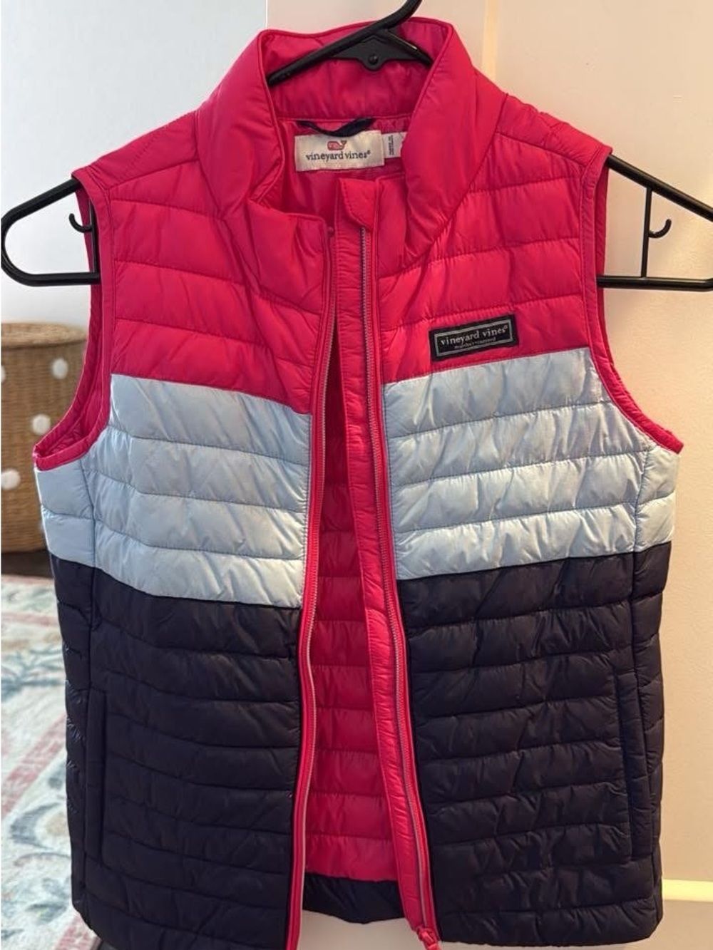 Vineyard Vines Kids Colorblock Puffer Vest - Hot Pink, Light Blue & Navy